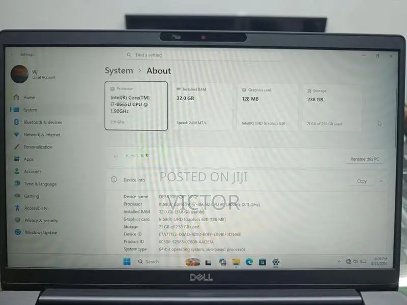 Dell i7 8th Gen Laptop