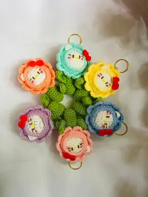 Crochet Hello Kitty Flower Key Chain