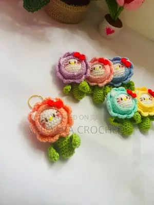 Crochet Hello Kitty Flower Key Chain