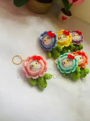 Crochet Hello Kitty Flower Key Chain