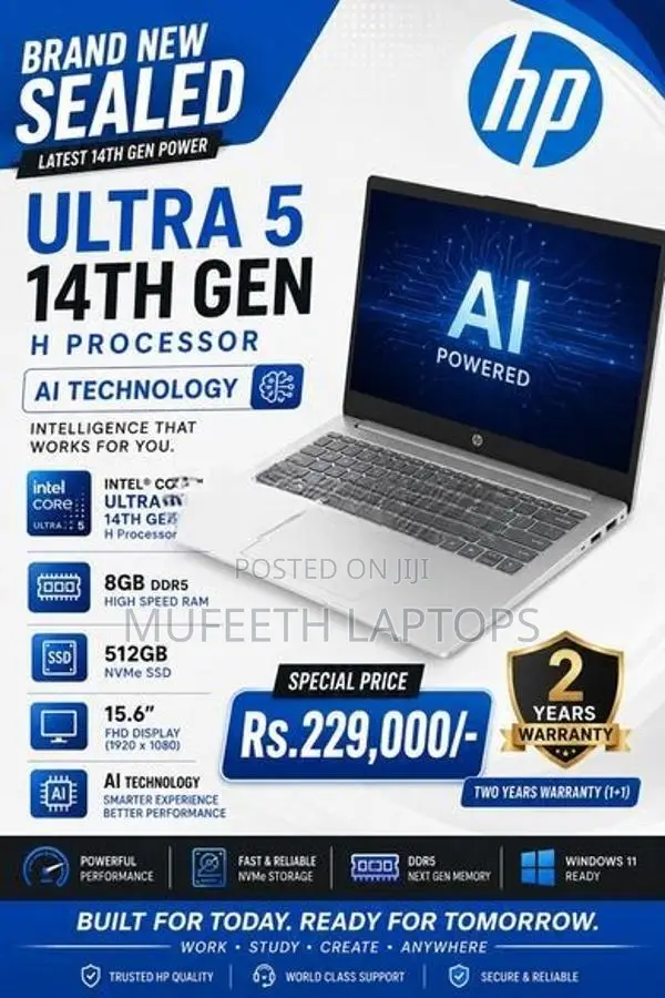 New HP Ultra 5 8/512GB 15.6”FHD Display Ai Technology