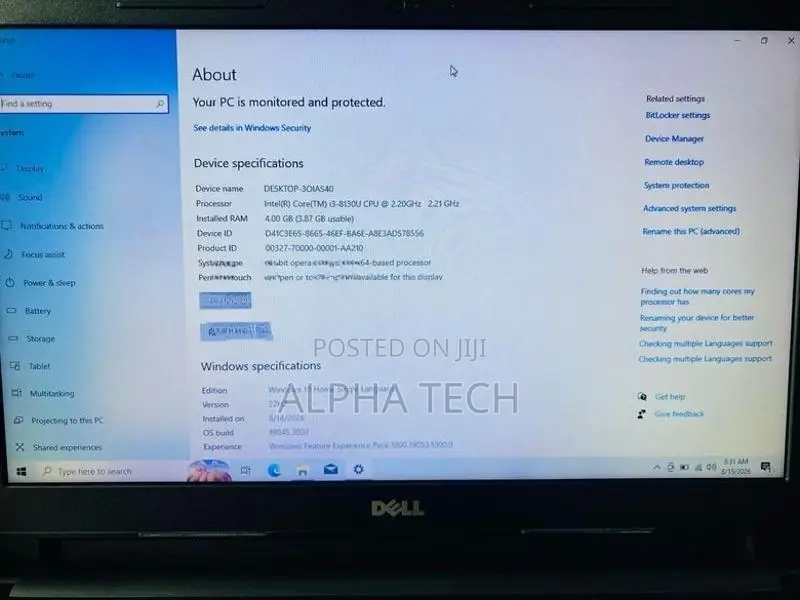 DELL Inspiron core i3 8th GEN 4GB RAM 1TB HDD