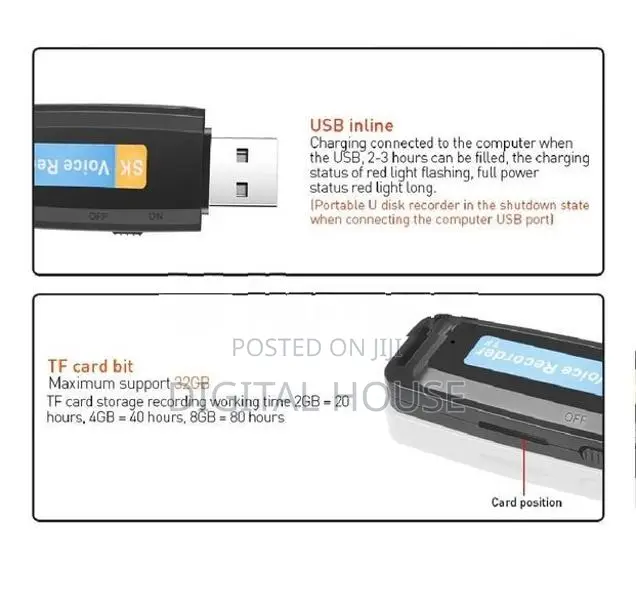 Voice Recorder USB Mini 10 hours Recording time rechargeable - new