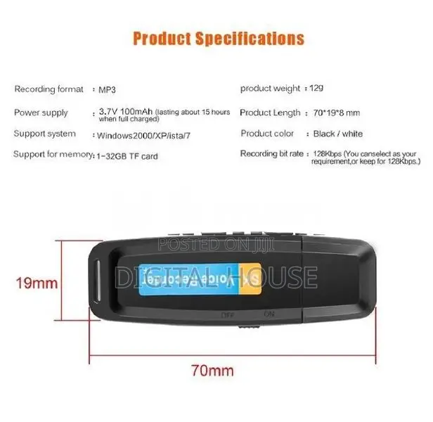 Voice Recorder USB Mini 10 hours Recording time rechargeable - new