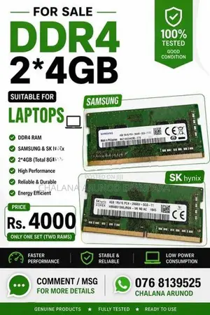 Two 4GB DDR4 Laptop RAMs