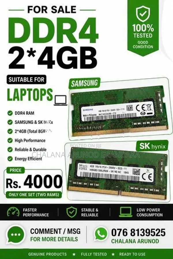 Two 4GB DDR4 Laptop RAMs