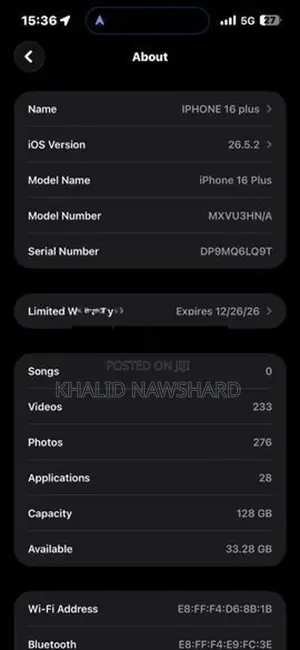 Apple iPhone 16 Plus Battery 💯 (Used)