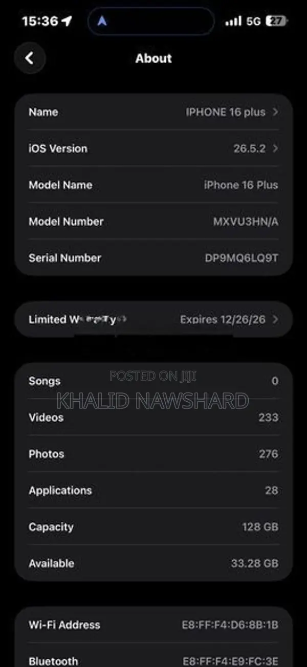 Apple iPhone 16 Plus Battery 💯 (Used)