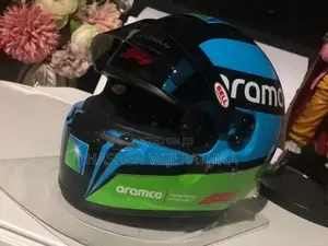 Laser Engraved 3D F1 Crystal Glass Cube and 1:4 Scale Bell Helmet