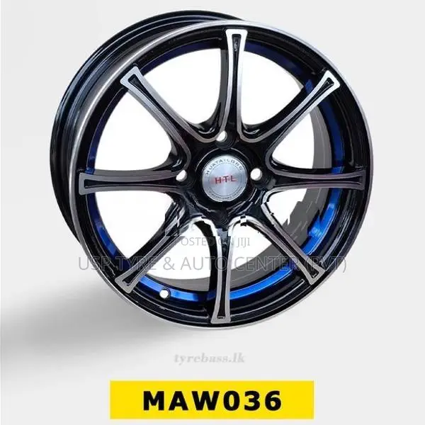 14X5.5 4X100 MACHINE BLACK UNDER LINE BLUE ALLOY WHEEL