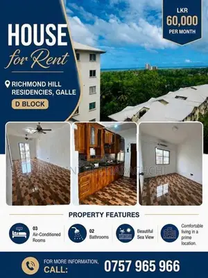 3 Bedroom, 2 Bathroom - Apartment for Rent Galle