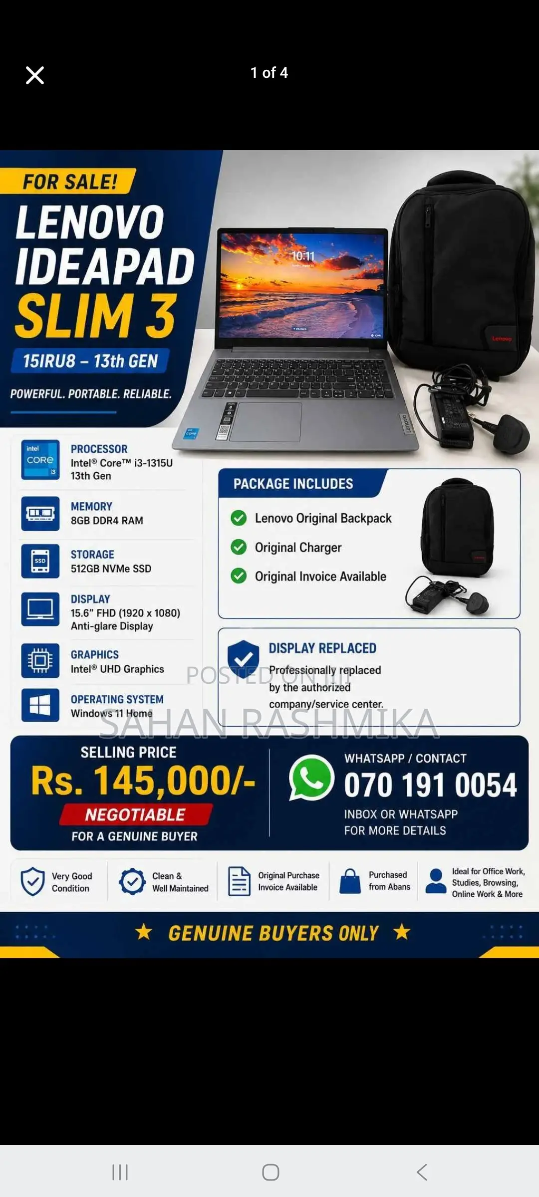 Laptop Lenovo Ideapad 3 8GB Intel Core i3 SSD 500GB