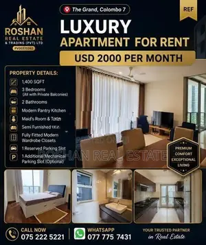 LUXURY FURNITURE THE GRAND APARTMENT FOR RENT Colombo 7 OM2895