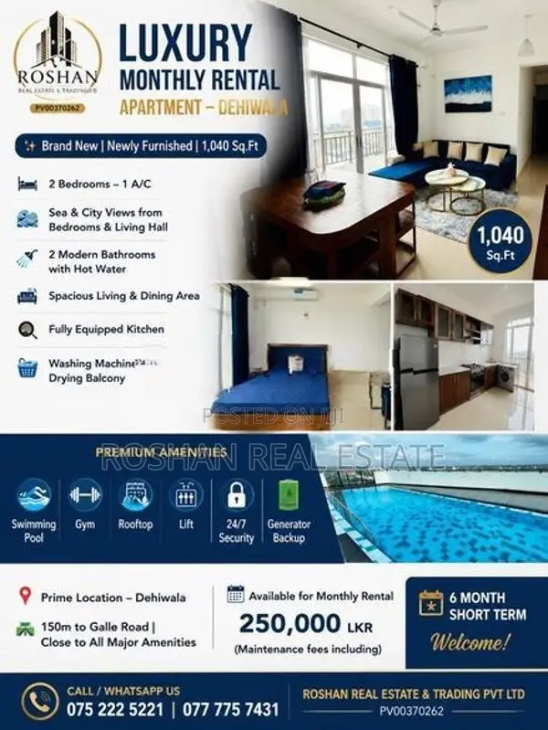 BRAND NEW LUXURY FURNITURE APARTMENT FOR RENT DEHIWALA AB2897