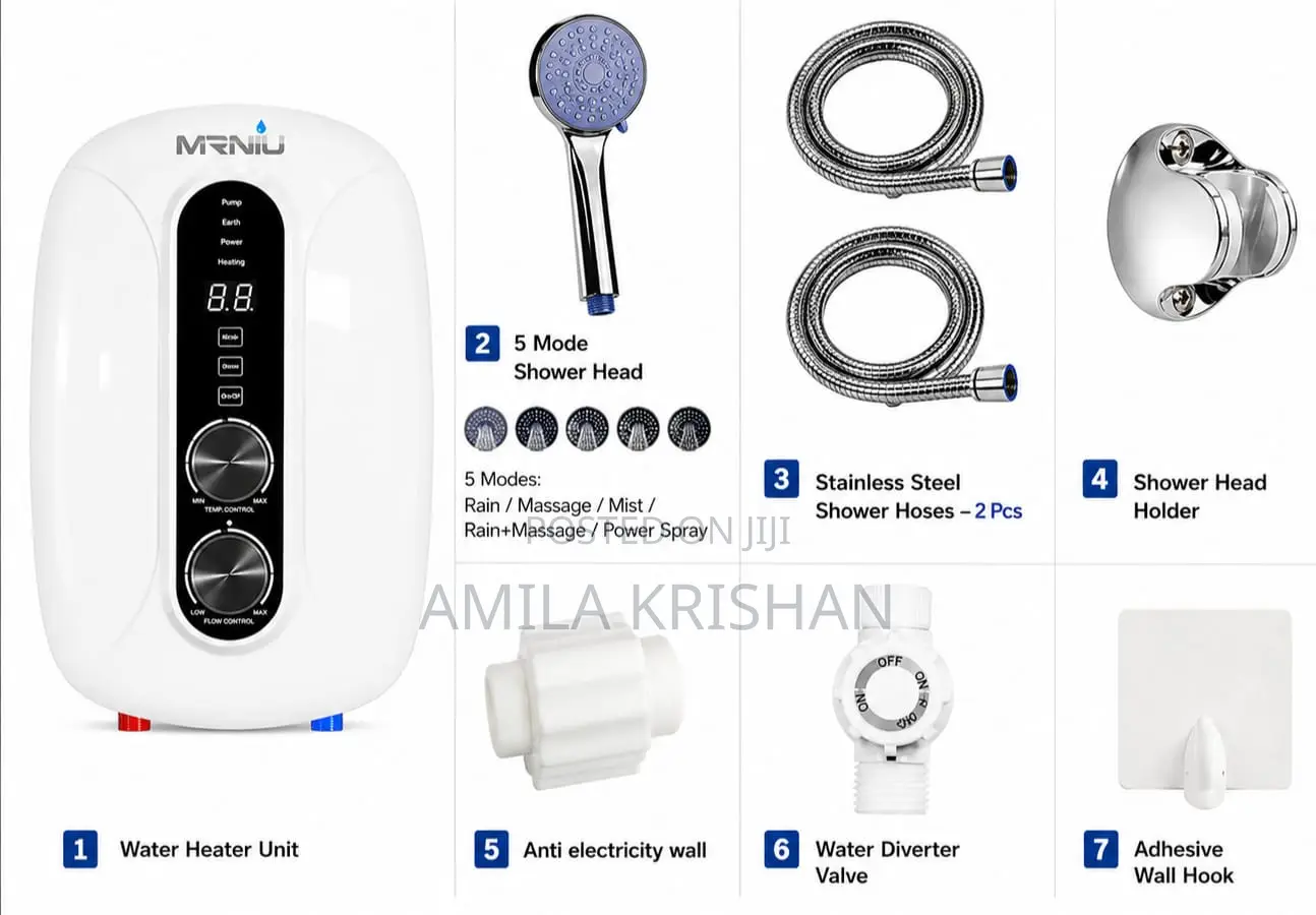 Instant Hot Water Heater Built-in Pump + 5 Mode Shower
