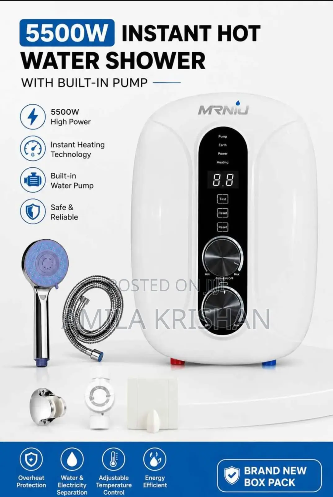 Instant Hot Water Heater Built-in Pump + 5 Mode Shower