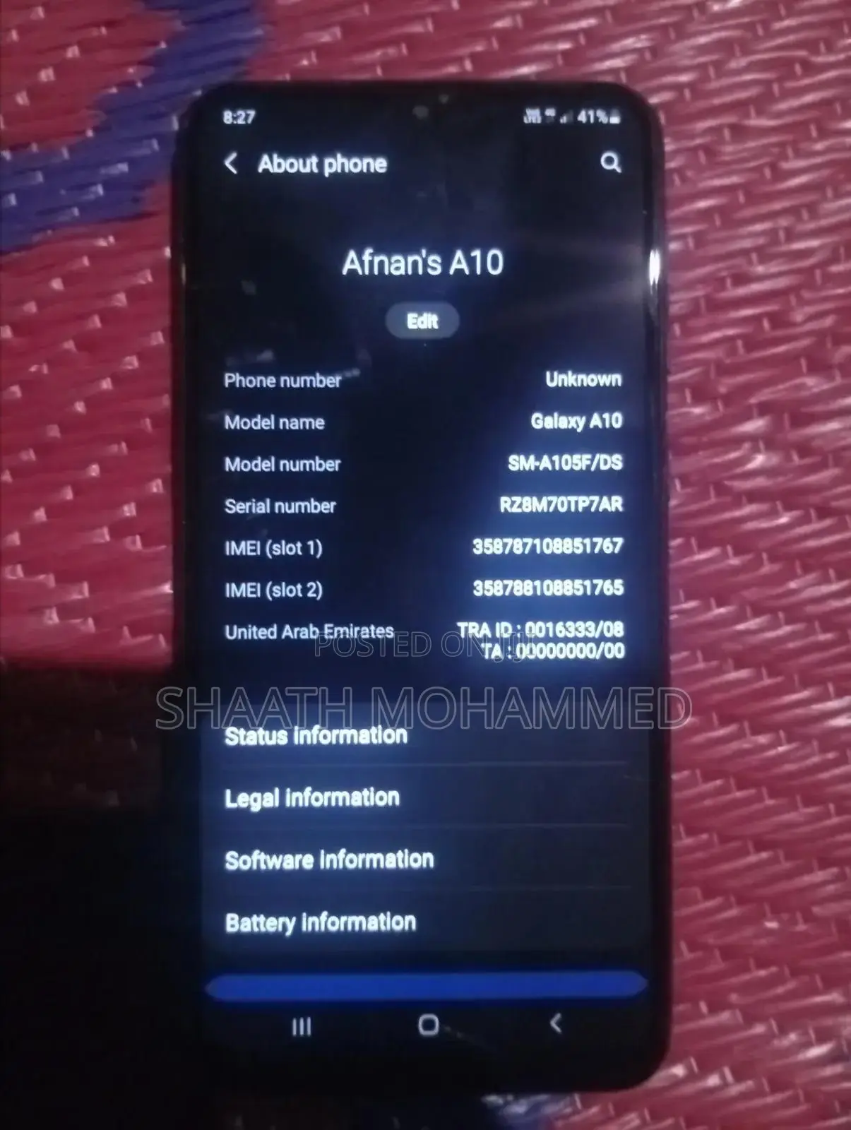 Samsung A10 32 GB Black