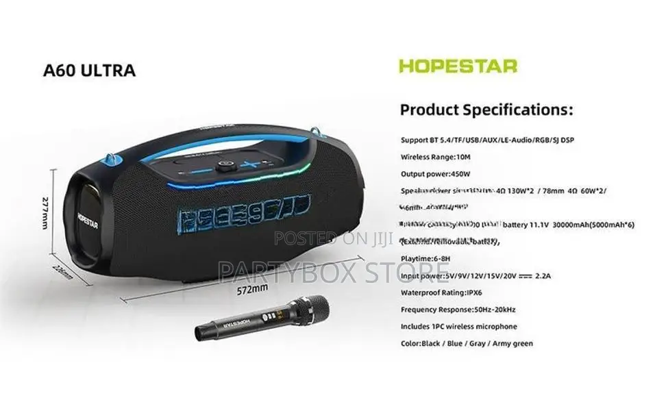 Hopestar A60 Ultra High Power Outdoor Speakers With Mic (450W)