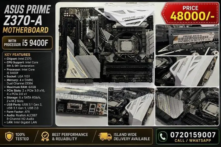 Asus Prime Z370-A Motherboard/Intel Core i5-9400F Processor