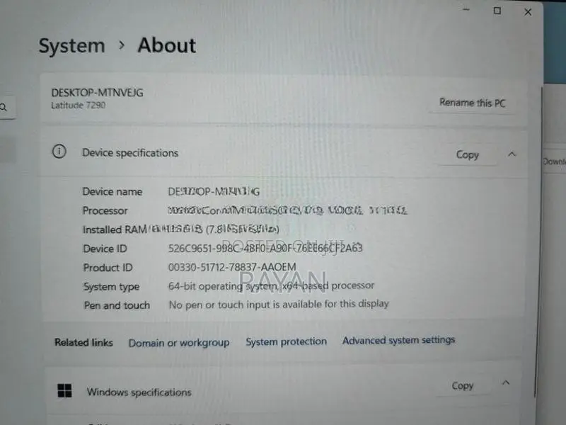Dell i7 8th gen Laptop Latitude 7280