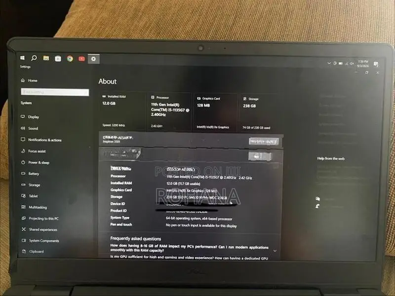 Dell Inspiron 3501 256GB SSD 12GB RAM Intel Iris Xe