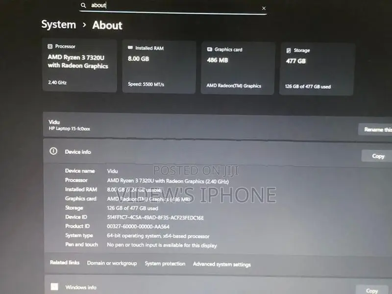 HP 15 Ryzen 3 Laptop (8GB/512 SSD)