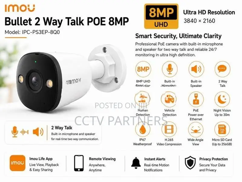 IMOU Bullet PoE 8MP 4K CCTV camera Micro SD Card recording IPC-PS3EP-8