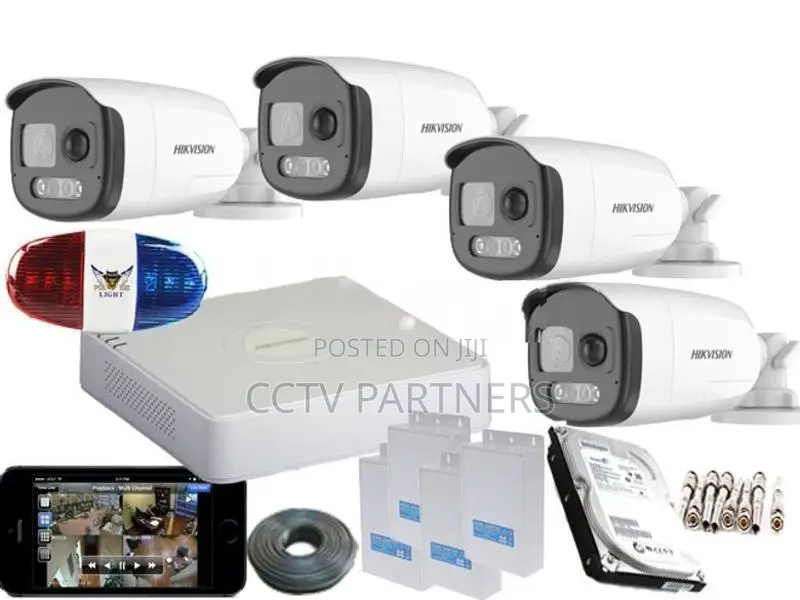 Hikvision Police Light Siren Alarm Turbo HD ColorVu-Voice CCTV 4 camer