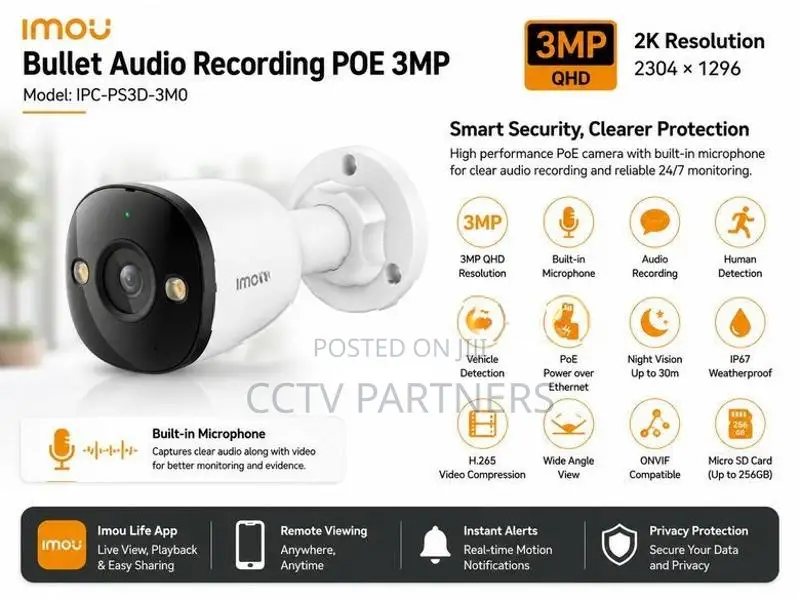 IMOU 3MP 2K PoE IP Bullet outdoor CCTV Camera Package