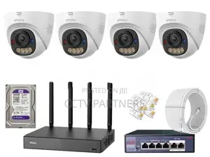 IMOU 3MP 2K 4-Camera PoE IP Siren red and blue alarm light CCTV Packag