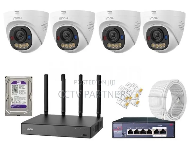 IMOU 3MP 2K 4-Camera PoE IP Siren red and blue alarm light CCTV Packag