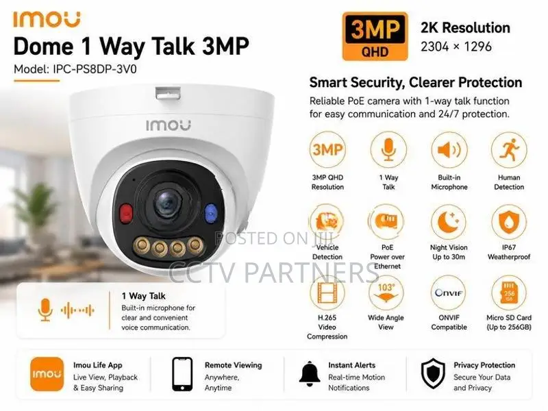 IMOU 3MP 2K 4-Camera PoE IP Siren red and blue alarm light CCTV Packag