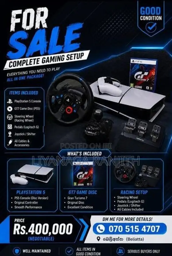 ps5 (Slim) , g29 Steering Wheel ,Pedals ,Shifter ,All Cables