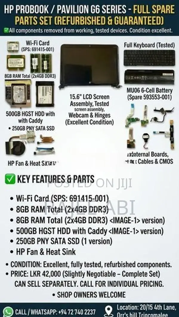 HP Probook / Pavilion G6 Full Spare Parts Set - SSD, Ram, Screen