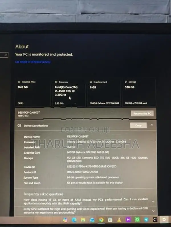 i5 4th Gen Gaming PC 16GB Ram GTX 1060 6GB 120GB SSD + 500GB HDD