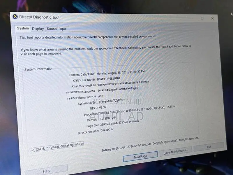 Intel i7 10th Gen Acer Travelmate Laptop 8/128GB