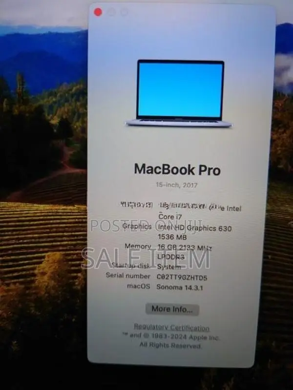 MacBook Pro 2017 Intel i7-16GB-256GB