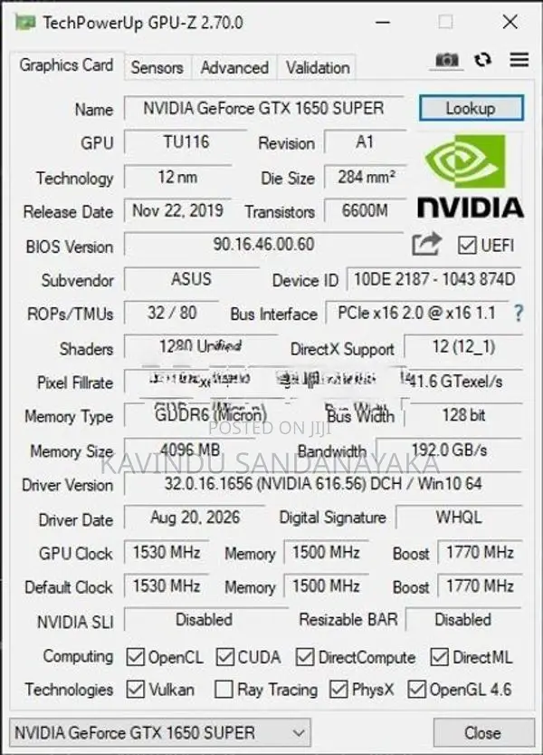 ASUS TUF Gaming GTX 1650 Super 4GB