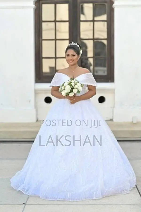 Full Sequin With Embroidered Off-Shoulder Wedding Frock