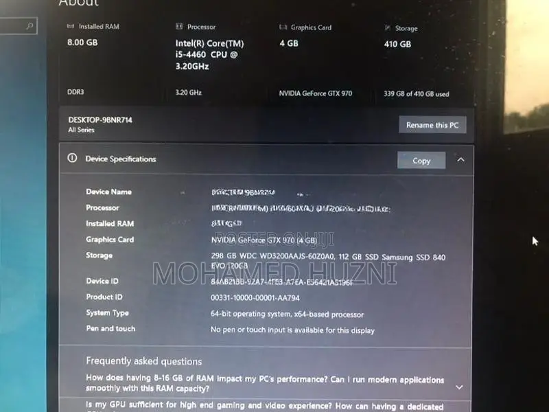 Intel i5 4th Gen GTX 970 4GB 8GB RAM