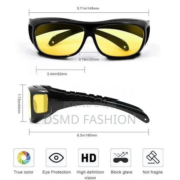 2pcs HD Vision Night Driving Glasses - Anti Glare Yellow Black