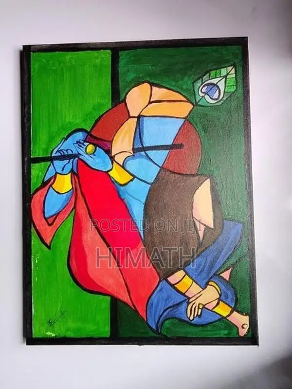Vibrant Handmade Lord Krishna Canvas Painting |-Unique Acrylic Wall Ar