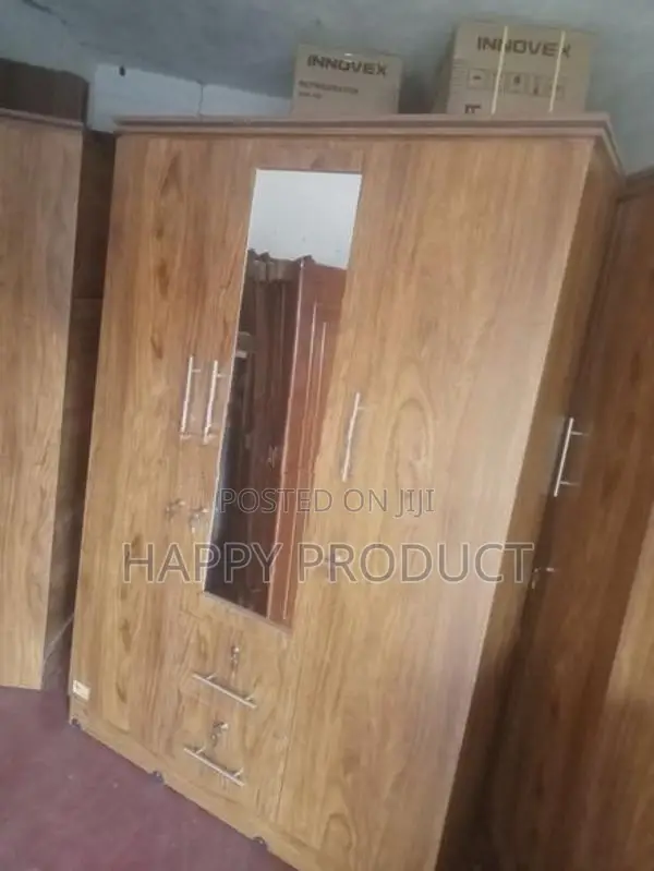 3 Door Melamine Design Wardrobe with Glass