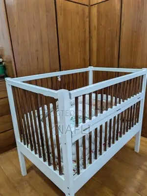 Large Teak Baby Cot With Mattress