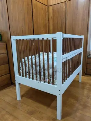 Large Teak Baby Cot With Mattress