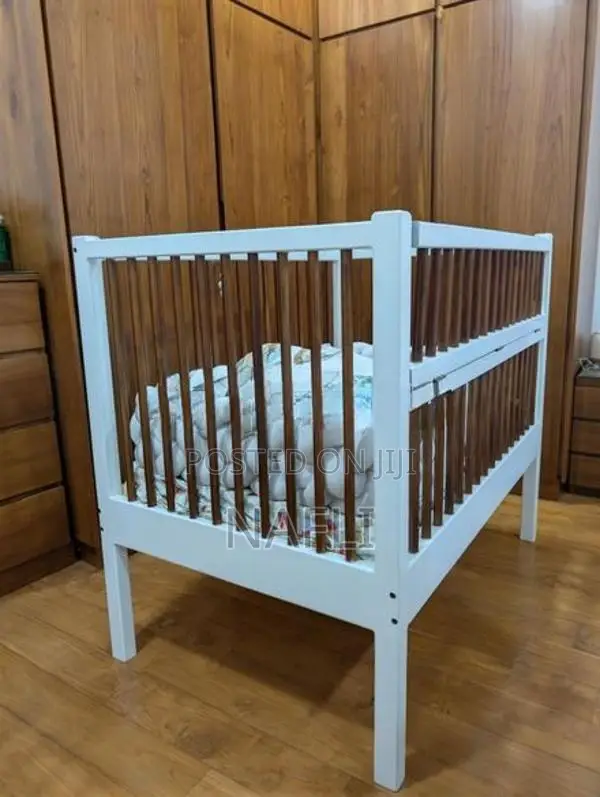 Large Teak Baby Cot With Mattress