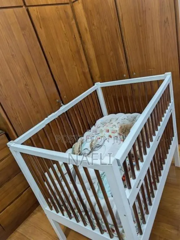 Large Teak Baby Cot With Mattress