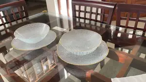 Glass Salad Bowl With Gold Rim Service Plate