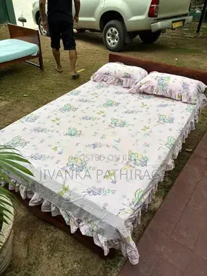 Teak 4 Feet Double Bed with Carved Headboard