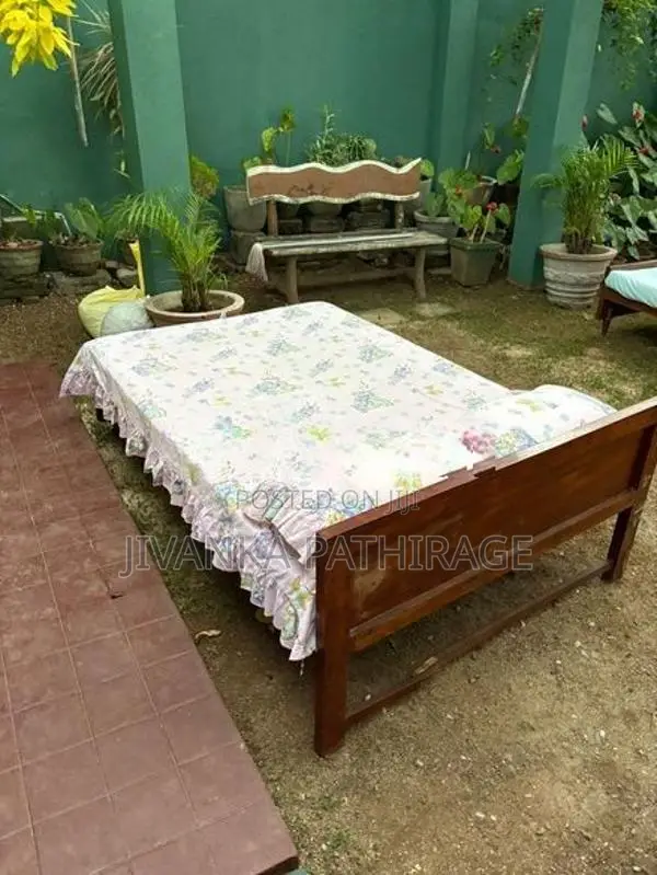 Teak 4 Feet Double Bed with Carved Headboard